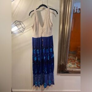 OOAK Upcycled Swim top Elegant Blue and White Sleeveless Dress